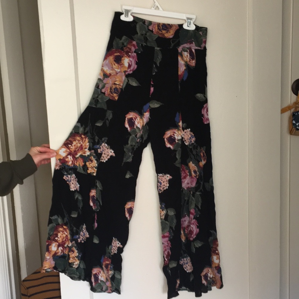 Wide leg black floral pants